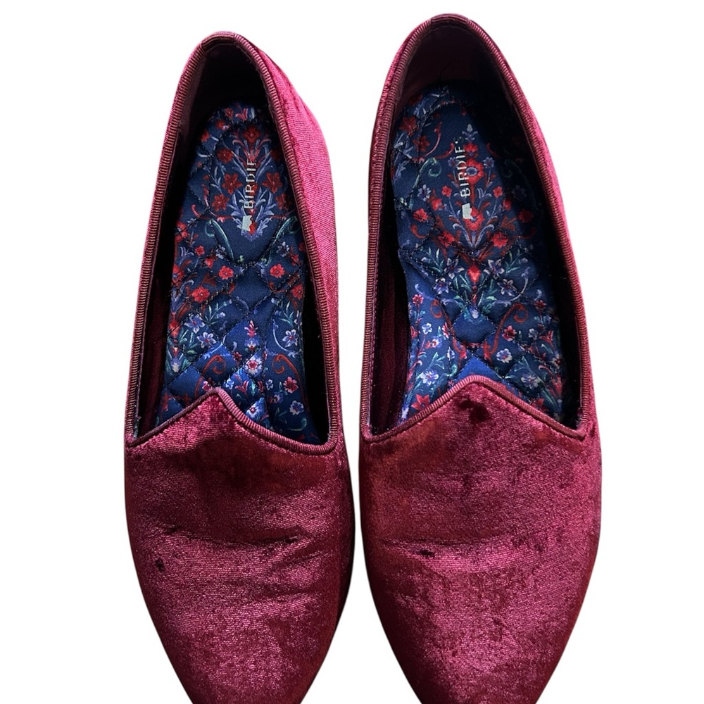Birdies Red Velvet Loafers size 9.